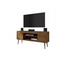 Manhattan Comfort 228BMC9 Bradley 62.99 TV Stand Rustic Brown with 2 Media Shelves and 2 Storage Shelves in Rustic Brown with Solid Wood Legs